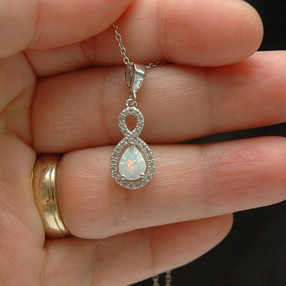 White Lab Opal Infinitive Pendant NEW - Picture 2 of 4